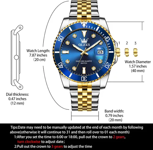 Vista 5 de OLEVS Relojes para Hombre de Acero Inoxidable Elegantes de Cara Grande Impermeables de Lujo con Fecha para Hombre de Pulsera con Cara Casual