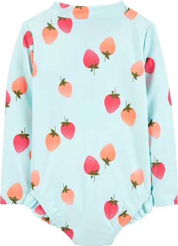 Vista 2 de Simple Joys de Carter's - Traje de baño de una pieza con cremallera de manga larga para niñas bebés Fresas azules