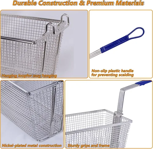 Vista 3 de Hakka - Paquete de 4 cestas comerciales para freidoras, 13.25 x 6.5 x 6 pulgadas con mango antideslizante, resistente niquelado para restaurantes