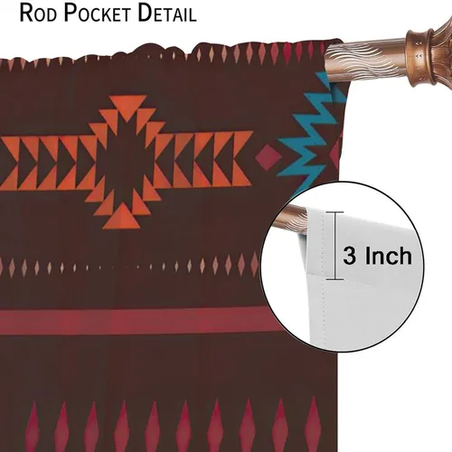 Vista 44 de Cortinas con patrón geométrico tribal, estilo suroeste, azteca, rústico, occidental, nativo americano, opacas, con bolsillo para barra, decoración