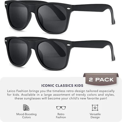 Vista 2 de LEICO FASHION Gafas de sol polarizadas retro para niños y niñas de 3 a 12 años inastillables con protección UV para niños pequeños