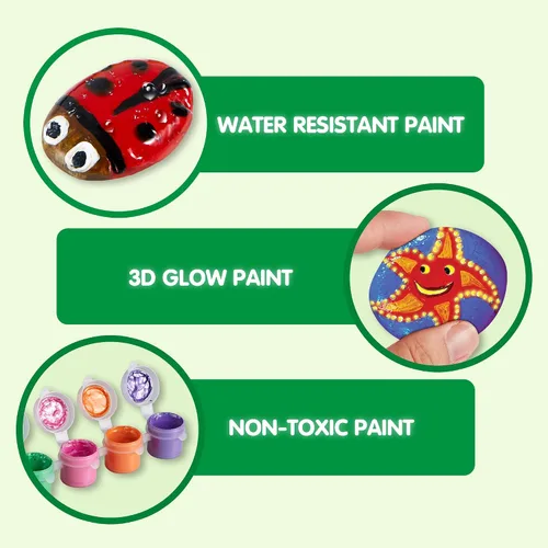 Vista 4 de JOYIN Kit de 12 pinturas de roca y 24 mini azulejos magnéticos, arte y manualidades para niños, suministros de arte con varias pinturas, kits