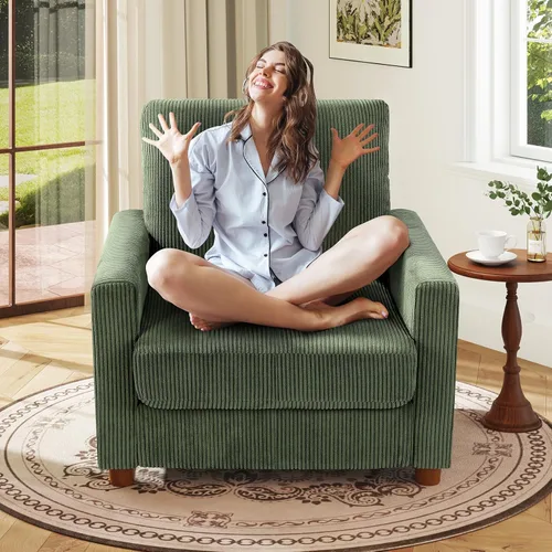 Vista 35 de Kidirect Silla de acento extragrande de 35.5 pulgadas, sillas de sala de montaje fácil, silla de lectura de pana para dormitorio, sillas de acento