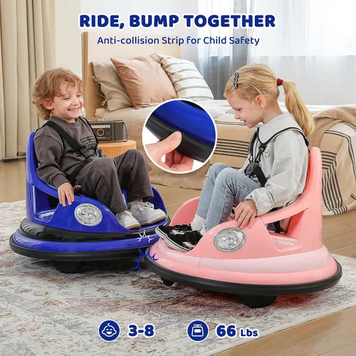 Vista 3 de Auto chocador, 1.9 MPH máximo, auto eléctrico de 12V para niños con control remoto para padres, juguetes Bluetooth para montar, auto para montar