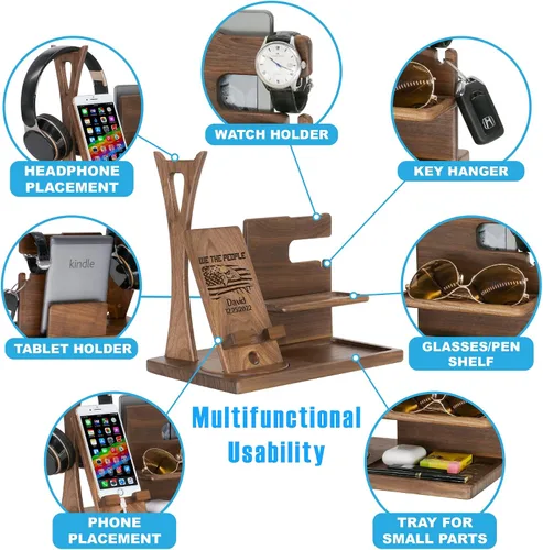 Vista 3 de Regalo personalizado para patrióticos Estación de acoplamiento de teléfono para militares, organizador de mesita de noche personalizado