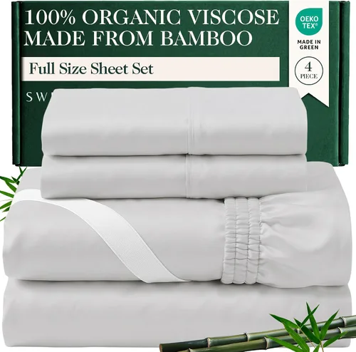 Vista 19 de Juego de sábanas de bambú viscosa 100% cultivada orgánicamente, 3 piezas, marfil Marfil (100% viscosa orgánica hecha de bambú)