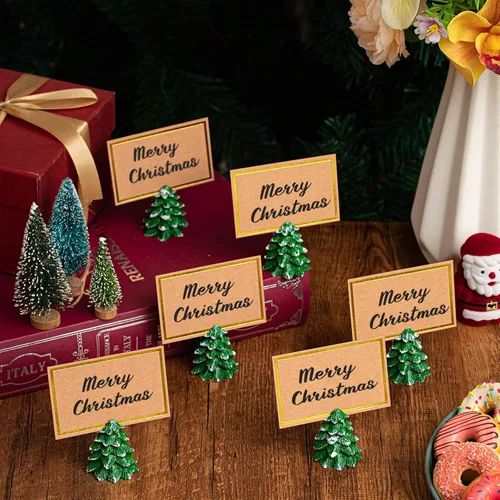 Vista 3 de Watersay 12 Piezas Portadores de Tarjetas de Lugar en Forma de Árbol de Navidad con Tarjetas de Asiento, Soportes para Números de Mesa, Tarjetas