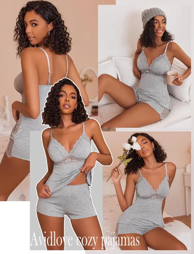 Vista 2 de Avidlove - Conjunto de pijama de encaje para mujer, ropa de dormir