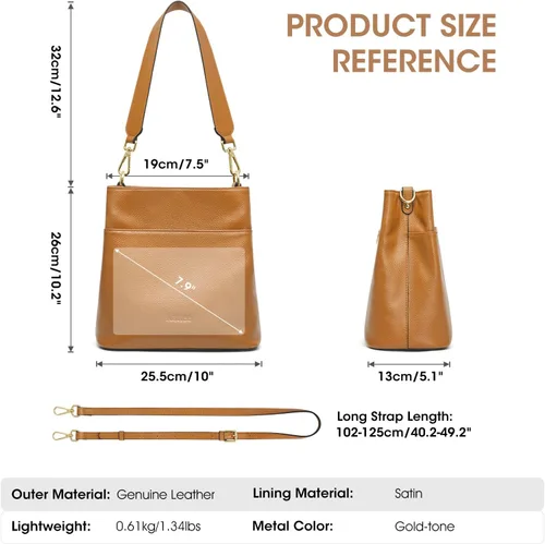 Vista 4 de Kattee Bolsos de mano de cuero para mujer, bolso cruzado de hombro suave mediano con 2 correas