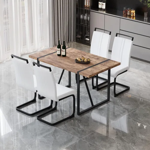 Vista 39 de Juego de mesa de comedor moderno para 4, juego de mesa y sillas de cocina de madera, juego de mesa de comedor de 5 piezas con 1 mesa de MDF y 4