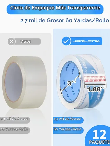 Vista 3 de JARLINK 12 rollos de cinta de embalaje ultra transparente