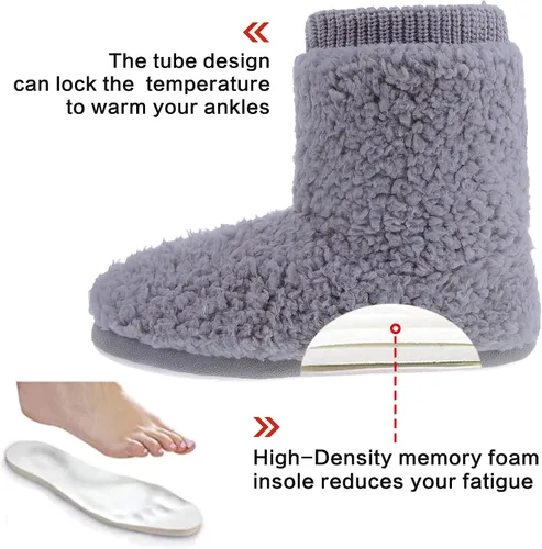 Vista 4 de Pantuflas cómodas y cálidas de forro polar sintético para mujer, con forro de felpa, suela antideslizante para interiores y exteriores