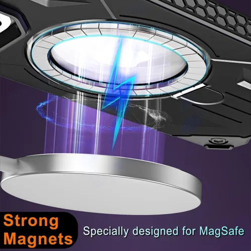 Vista 2 de Funda MagSafe compatible con iPhone 14 Pro, soporte magnético plegable invisible, soporte de anillo magnético, brillante de doble capa protectora