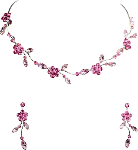 Vista 40 de Faship - Juego de collar y aretes con cristales de imitación florales AB