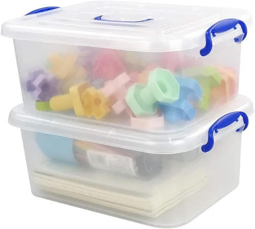 Vista 7 de Contenedores de almacenamiento de plástico transparente de 8 litros, 2 paquetes de cajas de almacenamiento con tapas