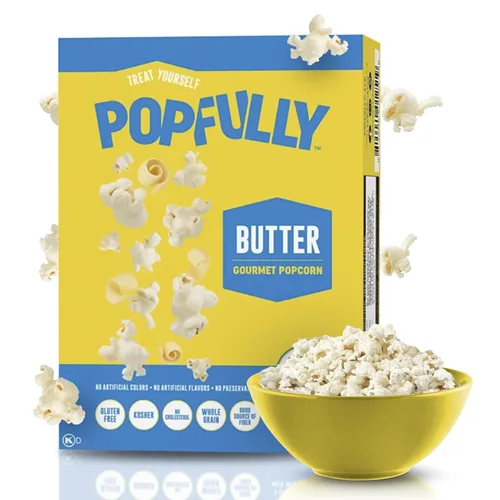 Vista 27 de POPFULLY Palomitas 94% libres de grasa totalmente explotadas, bolsas para compartir, sabor a mantequilla ligera, gran explosión, bolsas