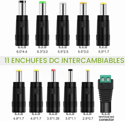 Vista 2 de Cargador adaptador de CA de fuente de alimentación de 12 V 1 A [12 voltios 1 amperios de potencia de conmutación regulada] con 11 enchufes de CC