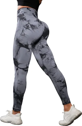 Vista 5 de OVESPORT Paquete de 3 leggings de entrenamiento de cintura alta sin costuras con teñido anudado para mujer, pantalones deportivos para yoga