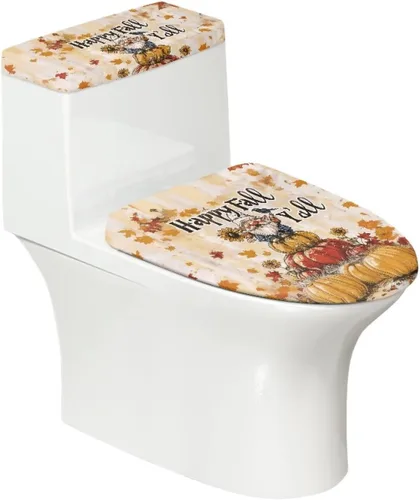 Vista 46 de Juego de 2 Fundas de Asiento de Inodoro con Hojas de Arce de Otoño, Juego de Fundas de Tapa de Tanque de Inodoro con Hojas de Arce Impresas