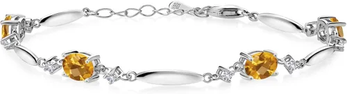 Vista 11 de Gem Stone King 925 Sterling Silver Gemstone Birthstone and White Created Sapphire Tennis Bracelet For Women Oval 7X5MM and 2MM 6 Inch + 1 Inch