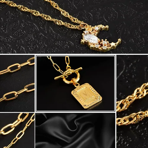 Vista 4 de MJartoria Collares con inicial en capas para mujer, a la moda, chapado en oro de 14 quilates, gargantilla de estrella simple, collar con dije