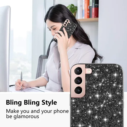 Vista 5 de Funda compatible con Samsung S21 Plus con purpurina a prueba de golpes, para Samsung Galaxy S21 Plus, funda protectora delgada de TPU suave