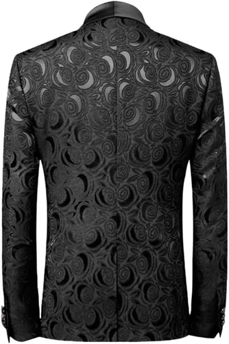Vista 3 de YFFUSHI Trajes de jacquard de 2 piezas para hombre, esmoquin, 1 botón, cuello chal, fiesta, cena, traje de boda