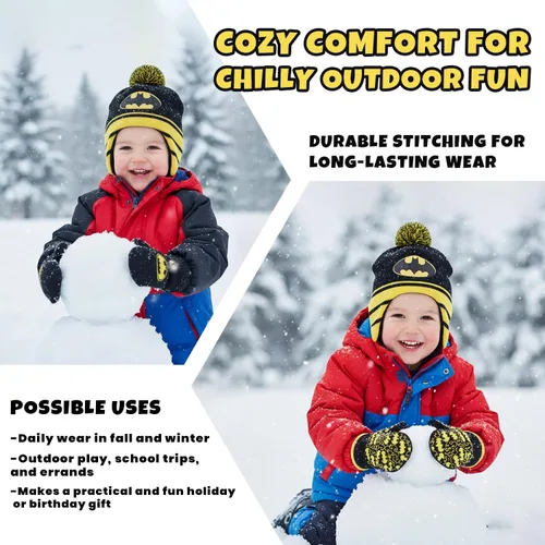 Vista 5 de DC Comics Conjunto de 2 pares de guantes o manoplas de invierno de Batman para niños (niños pequeños)
