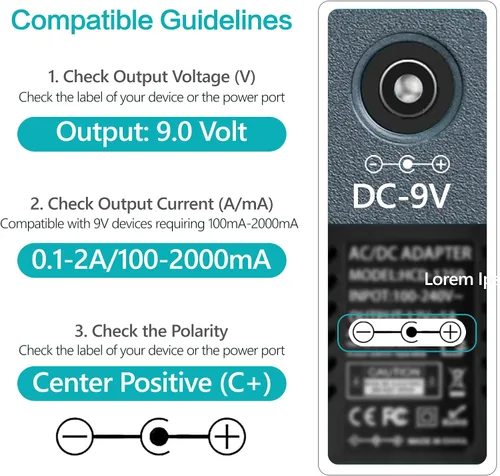 Vista 3 de Cable cargador adaptador de corriente 9V 2A para tabletas LeapPad 1/2