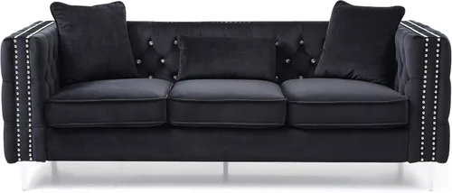Vista 4 de Glory Furniture Sofá Paige, negro. Muebles de sala de estar, 30 pulgadas de alto x 86 pulgadas de ancho x 34 pulgadas de profundidad