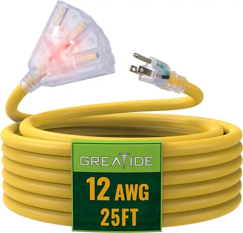 Vista 13 de Cable de extensión iluminado para exteriores de 6 pies con 3 tomas de corriente eléctrica - Cable de extensión negro resistente SJTW 12/3