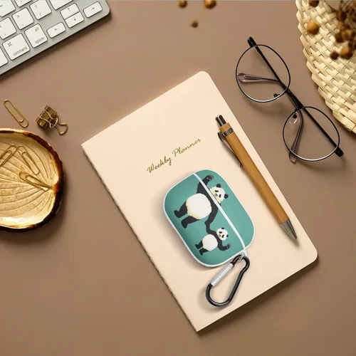Vista 7 de Funda para Airpods Pro con estampado de pandas con llavero de protección completa, duradera, a prueba de golpes, funda rígida de PC para Apple