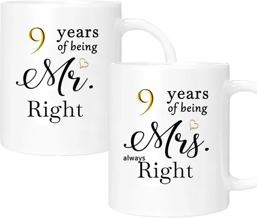 Vista 56 de Juego de 2 tazas de café para el 10º aniversario, regalos de boda para parejas, padres, hombres, mujeres, marido, esposa, él, ella, caja de regalo