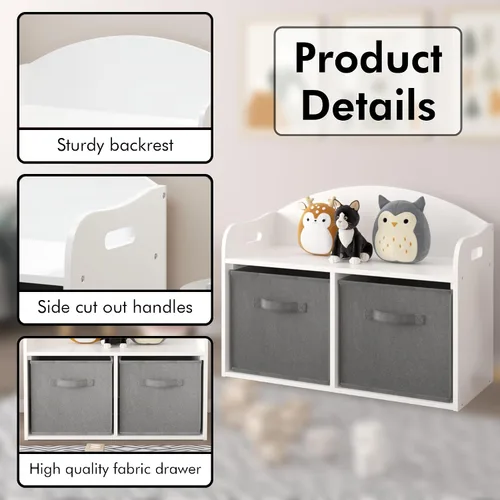 Vista 4 de Timy Organizador de almacenamiento de juguetes de madera para niños, con cajones de tela plegables, gabinete de almacenamiento de juguetes