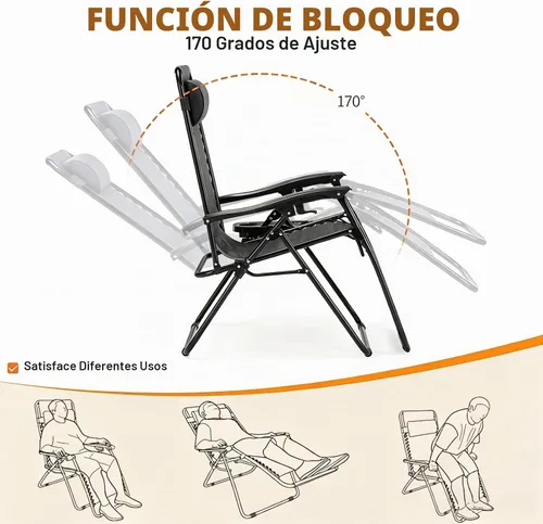Vista 6 de NEWBULIG Juego de 2 sillas de gravedad cero, sillas reclinables plegables Negro