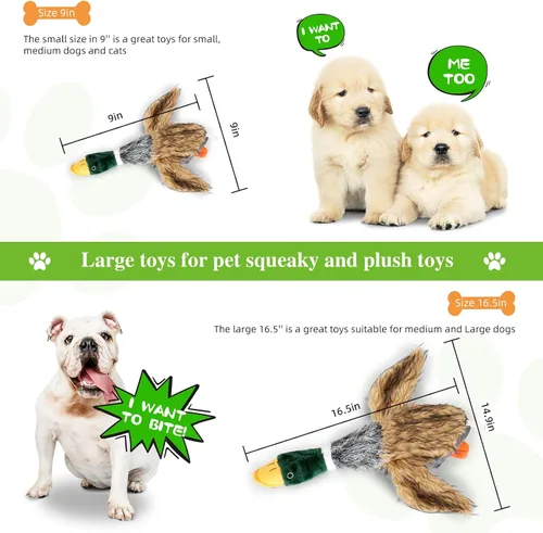 Vista 5 de wangstar Juguete chirriante para perros cachorros, juguetes para mantenerlos ocupados, juguetes de peluche de pato real para perros medianos