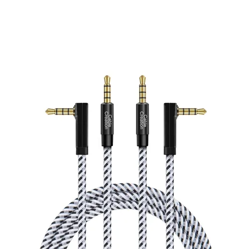 Vista 8 de CableCreation - Cable de audio de 0.138 in TRRS, ángulo recto de 90 grados, macho a macho, cable auxiliar estéreo para automóvil de 4 polos