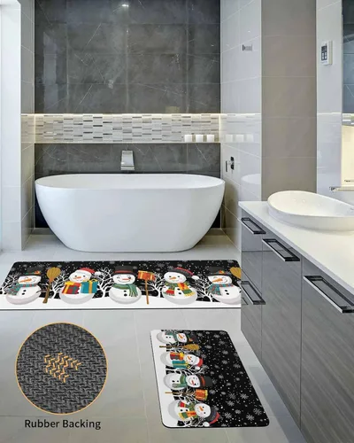 Vista 5 de Tapete de baño de muñeco de nieve negro para bañera, antideslizante, secado rápido y absorbente, tierra de diatomeas, fregadero, dormitorio, cocina