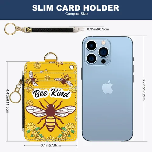 Vista 3 de Portafolios delgados con soporte para tarjeta de crédito, funda delgada de cuero PU con bloqueo RFID para viajes con ventana para ID, regalos