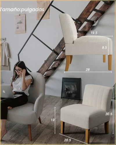 Vista 7 de Silla decorativa sin brazos para dormitorio, moderna silla de tocador con patas de madera maciza, cómoda silla tapizada para dormitorio, silla