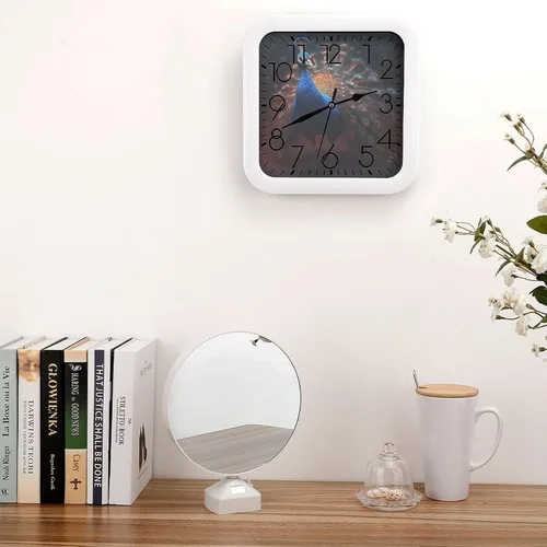 Vista 4 de 10" Square Modern Wall Clock,Animal Feathers Print Kitchen Clocks Wall Battery Operated,Silent Non Ticking Unique Funny Cute Wall Clock for Living