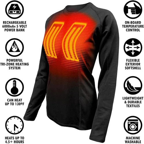 Vista 4 de ActionHeat Camisa térmica de capa base para mujer con calefacción eléctrica con 3 paneles de calor para campamento esquí caza