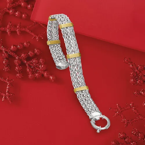 Vista 7 de Ross-Simons Two-Tone Sterling Silver Wheat-Link Bracelet