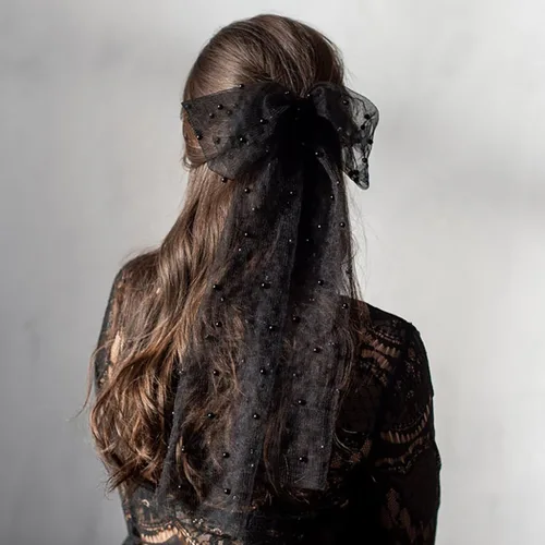 Vista 8 de JONKY Velo de Novia con Lazo de Boda Clip para Cabello con Perlas para Fiesta de Despedida de Soltera para Mujeres (Style1)