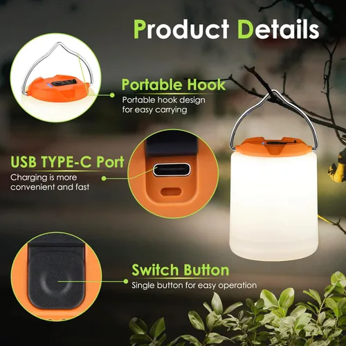 Vista 2 de BOBKID Linterna de camping LED, luz de camping recargable, linternas de 4 modos para exteriores con 1000LM, linterna de campamento portátil