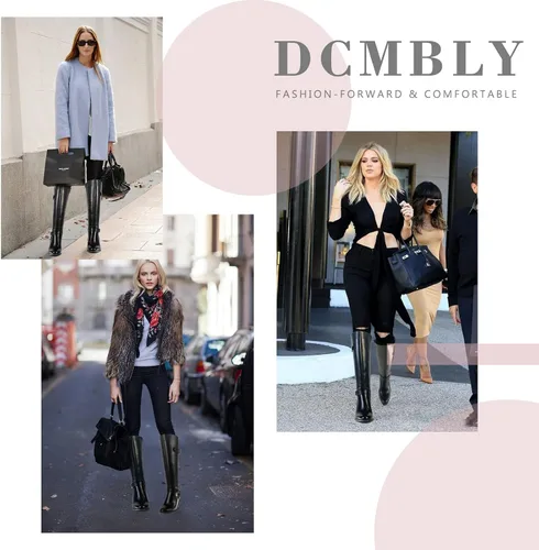 Vista 7 de DCMBLY Women's Knee High Boots Chunky Heel Pointed Toe Knee High Boots with Elastic Calf