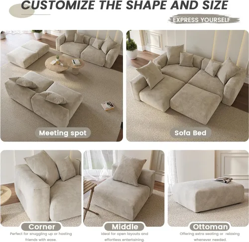 Vista 7 de Cloud Couch - Sofá seccional en forma de L de 102 pulgadas con otomana, sofá de pana de 3 plazas, sofá modular convertible para sala de estar