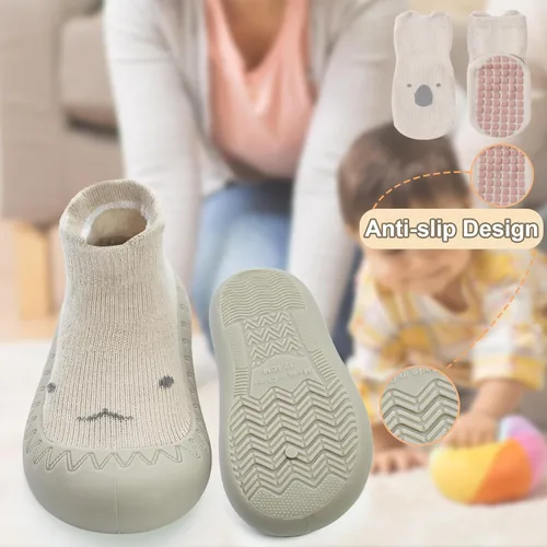 Vista 4 de 2 pares de zapatos antideslizantes estilo caroon para bebés, zapatos para niños y niñas, zapatos para caminar, zapatos de goma suave con pantuflas