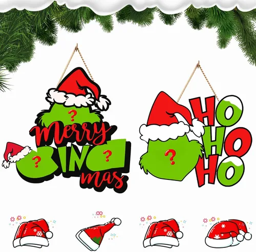 Vista 14 de Letrero de Puerta de Navidad Letrero de Madera de Navidad Colgador de Madera de Navidades para Decoración de Puerta Delantera Exterior