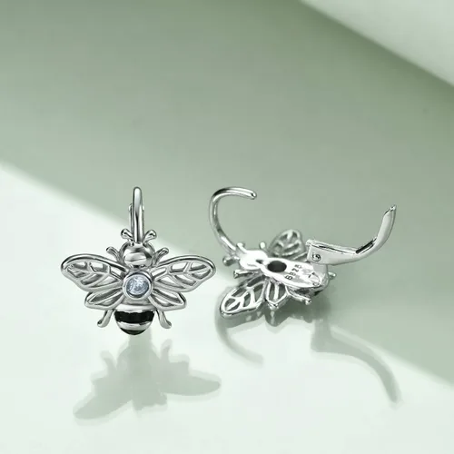 Vista 3 de Aretes de plata de ley con diseño de abeja, chapados en oro, aretes colgantes con cierre de palanca para mujeres, regalos de joyería para mujeres